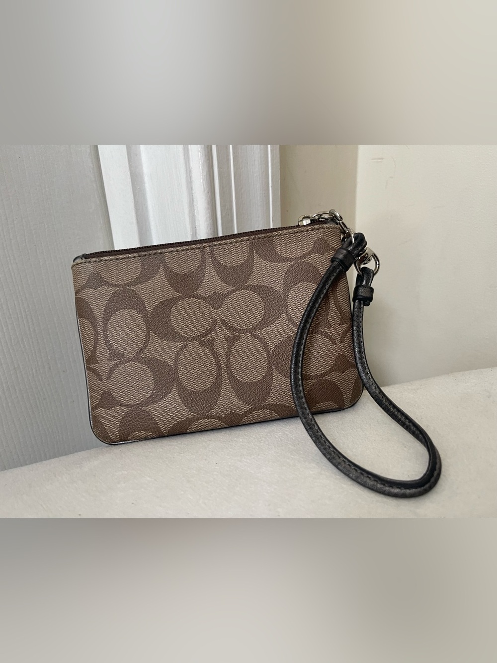 Coach Brown Signature Stripe Wristlet with Black and Cream Center Stripe - Picture 8 of 8